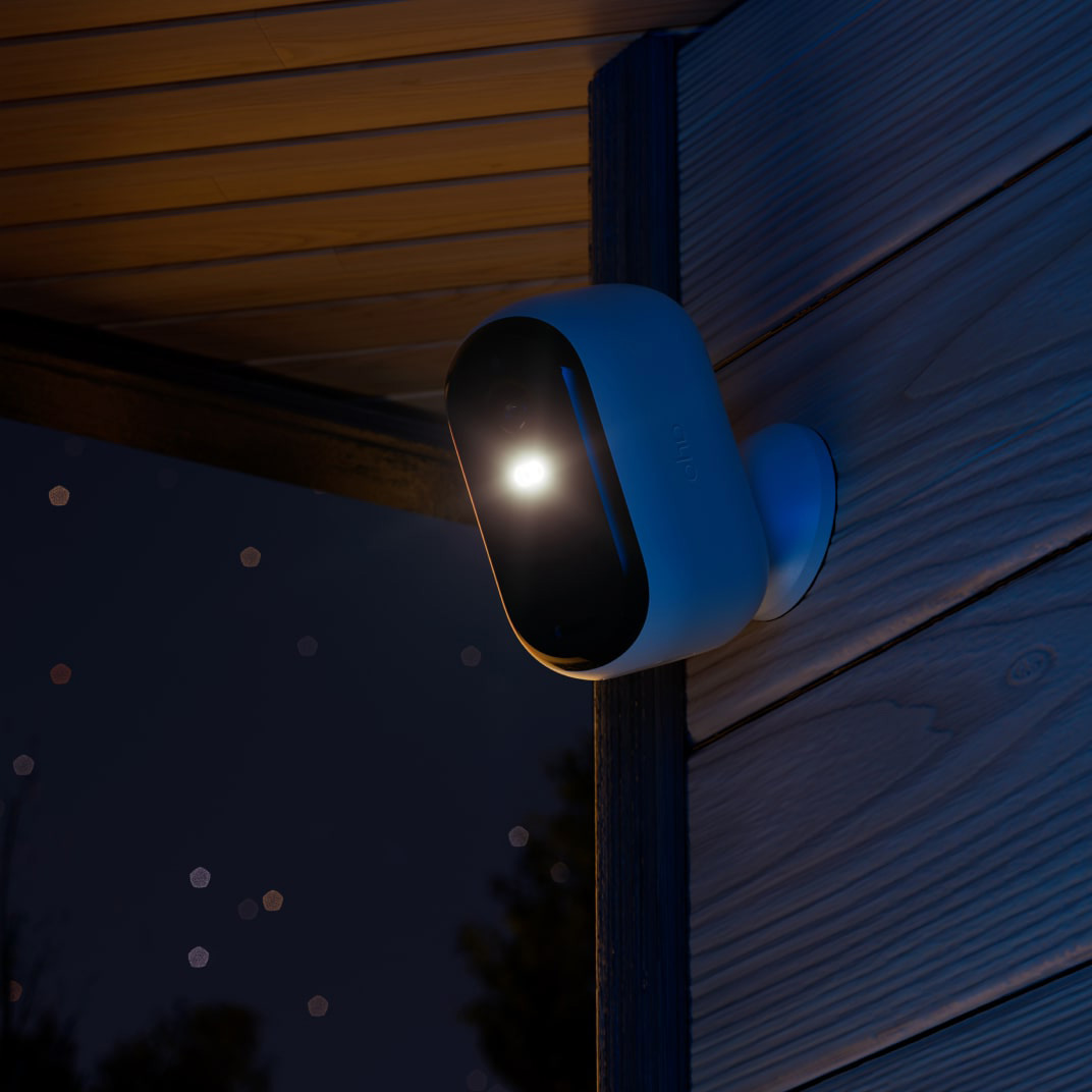 At night Arlo Essential 2K Outdoor Security Camera VMC3450-100AUS from Device Deal